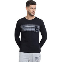 Van Heusen Cotton Men Athleisure Crew Neck Regular Fit T-Shirt - Long Sleeve, Printed_60095_Black_Xl