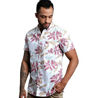 The Bear House Men's Cotton Slim Printed Hawaiian Short Sleeves Shirt |White |L |Tbh-Linsy-Wh-L |