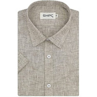 Ghpc Cotton Linen Plain Solid Half Sleeves Regular Fit Formal Shirt For Men (Brown, Fsh208419_46)
