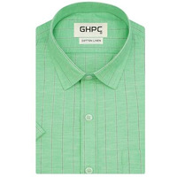 Ghpc Cotton Linen Striped Half Sleeves Regular Fit Formal Shirt For Men (Olive Green, Fsh521240_42)