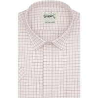 Ghpc Cotton Linen Checkered Half Sleeves Regular Fit Formal Shirt For Men (Red, Fsh514608_44)