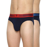 Van Heusen Men Anti Bacterial Briefs - 100% Combed Cotton - Pack Of 2 - Colour Fresh, Moisture Wicking_10009_Dark Navy W Cobalt, Dark Na_M