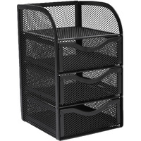 Neomate 3-Drawer Metal Mesh Desk Organizer with Top Tray | Multi-Purpose Stationery and Document Storage for Home & Office | Black - 13D x 12.5W x 20H cm
