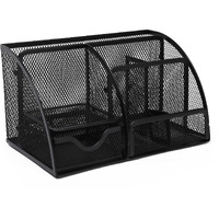 Neomate Metal Mesh Pen and Pencil Organizer | 6-Compartment Stationery Storage Box for Home & Office Accessories