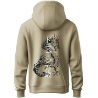 ADRO Mens Hoodies with Hail The Dragon Puff Backside Printed, 100% Cotton 340GSM. (H23-M-DRA-BE_Beige_S)