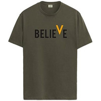 ADRO Men's Believe Design Printed T-Shirt (L, Olive Green)