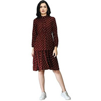 Leriya Fashion Women's Summer Slub Rayon Wrap Maxi Dress Casual Dote Printed High Neck Full Sleeve Ruffle Hem Split Beach Long Dress (LF-WD-1001-XL) Maroon
