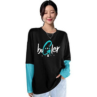 EYEBOGLER Womens Loose Fit Round Neck Full Sleeves Printed T-Shirt