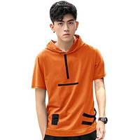 EYEBOGLER Men's Trendy Hooded Neck Half Sleeves Loose Fit Solid T-Shirt Orange