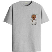 ADRO Tshirt for Men | Anime T Shirt for Men | 100% Cotton Tshirt | Graphic Printed T-Shirt | Chest Printed Tshirt | Groot Anime Tshirt | T-Shirts| RN24-STICK-PCGRO-GR-S Grey