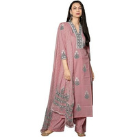GoSriKi Women's Rayon Viscose Printed Straight Kurta with Pant & Dupatta (Belagavi Purple-GS_XXL_Purple_XX-Large)