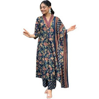 GoSriKi Women's Rayon Blend Anarkali Printed Kurta with Palazzo & Dupatta (CIA Blue-GS_5XL_Blue_XXXXX-Large)