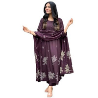 GoSriKi Women's Rayon Blend Anarkali Printed Kurta with Pant & Dupatta (Gangori Wine-GS_3XL_Wine_XXX-Large)