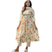 GoSriKi Women's Rayon Blend Printed Anarkali Kurta with Pant & Dupatta (Sudan Cream-GS_L_Cream_Large)