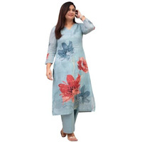 GoSriKi Women's Rayon Blend Straight Printed Kurta with Pant (SUSAN SKY-GS_XXL_Sky Blue_XX-Large)