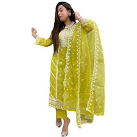 GoSriKi Women's Rayon Blend Straight Embroidered Kurta with Pant & Dupatta (CARLTON LEMON-GS_M_Lemon_Medium)