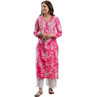 GoSriKi Women's Cotton Blend Chikankari Embroidered Straight Kurta (Zainab Pink-NW-GS_5XL_Pink_XXXXX-Large)