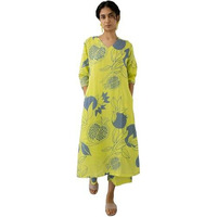 GoSriKi Women's Rayon Blend Straight Printed Kurta with Palazzo (ANAAR-Green-KS-GS_M_Green_Medium)
