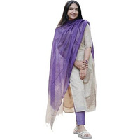 GoSriKi Women's Chanderi Straight Solid Kurta with Pant & Dupatta (GOJALA Beige-GS_L_Beige_Large)