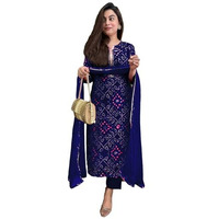 GoSriKi Women's Rayon Blend Straight Printed Kurta with Pant & Dupatta (TURAE Royal Blue-GS_5XL_Blue_XXXXX-Large)