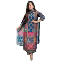 GoSriKi Women's Silk Blend Printed Straight Kurta with Pant & Dupatta (Sula Multi-GS_5XL_Multicolor_XXXXX-Large)