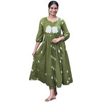 GoSriKi Women's Rayon Blend Anarkali Printed Kurta with Pant (ANVESHI Methi-GS_3XL_Green_XXX-Large)