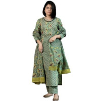 GoSriKi Women's Rayon Blend Straight Printed Kurta with Pant & Dupatta (SANGHVI GREEN-GS_4XL_Green_XXXX-Large)