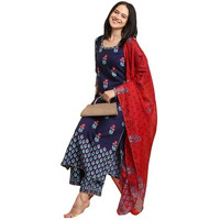 GoSriKi Women's Rayon Blend Straight Printed Kurta with Pant & Dupatta (MASUMI BLUE-VKS01-GS_5XL_Blue_XXXXX-Large)