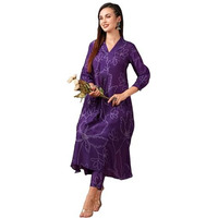 GoSriKi Women's Cotton Blend Anarkali Printed Kurta with Pant (Marup Begani-GS_3XL_Begani_XXX-Large)