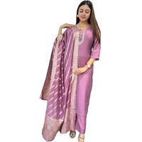 GoSriKi Women's Rayon Blend Embroidered Straight Kurta with Pant & Dupatta (Nagari Purple-GS_L_Purple_Large)