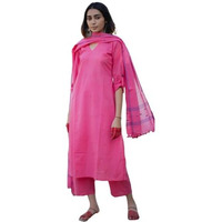 GoSriKi Women's Rayon Blend Solid Straight Kurta with Pant & Dupatta (JANEU Pink-GS_S_Pink_Small)