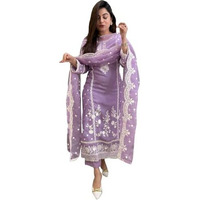 GoSriKi Women's Rayon Blend Straight Embroidered Kurta with Pant & Dupatta (Rosewood Purple-GS_3XL_Purple_XXX-Large)
