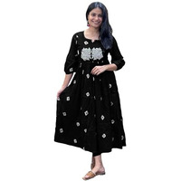 GoSriKi Women's Rayon Blend Anarkali Printed Kurta with Pant (ANVESHI Black-GS_XL_Black_X-Large)