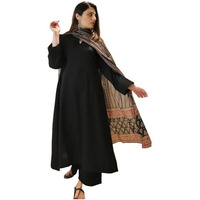 GoSriKi Women's Rayon Viscose Anarkali Solid Kurta with Pant & Dupatta (Avantika Black-GS_S_Black_Small)