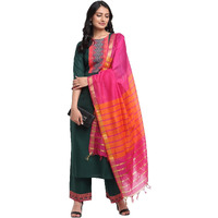ANNI DESIGNER Women's Cotton Printed Straight Kurta with Palazzo & Dupatta (ANUPMA Green_M_Green_Medium)