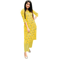 ANNI DESIGNER Women's Cotton Blend Flower Print Kurta with Palazzo (Yellow Flower_M_Yellow_Medium)