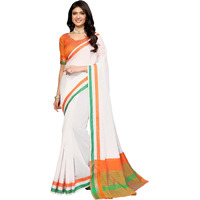 Yashika Women's Woven in Cotton Silk Fabric-Independence Day Tiranaga Flag Saree with Unstitched Blouse Material (AZ-YS-P1-FLAG Plain Tricolor), Multicolor