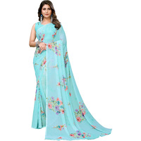 Yashika Women's Trendy Printed Georgette Sky Blue Color Saree with Blouse Material(VINITA SKY BLUE)