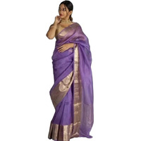 Yashika Women's Plain Organza Saree with Floral Woven Border and Unstitched Blouse Material (AZ-YS-OG1-ORGANZA Voilet