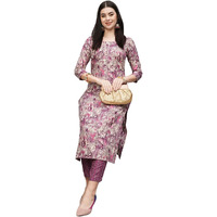 ANNI DESIGNER Women's Cotton Blend Straight Printed Straight Fit Kurta with Pant (Seep Purple_M_Purple_Medium)