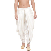 VASTRAMAY Men's Cream Silk Blend Dhoti | Embroidered Versatile Dhoti, Pair This With Any Kurta Or Sherwani | Traditional and Comfortable, Perfect for Weddings, Festivals, and Ceremonies, Onam