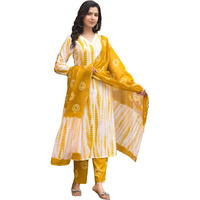 KLOSIA Women Straight Printed Kurta and Pant Set with Dupatta | Ethnic Set | Dupatta Set | Suit Set | Kurta Set | Wedding Suit | (X-Large) Yellow
