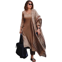 ANNI DESIGNER Women's Rayon Blend Solid Straight Kurta with Pant & Dupatta (Raja Saab Beige-VKS04_XXL_Beige_XX-Large)