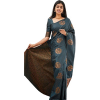Yashika Women's Trendy Cotton Silk White Color Saree with Blouse Material (Grey)