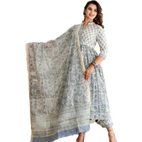 KLOSIA Women Block Printed Anarkali Kurta and Pant Set with Printed Dupatta (Medium)