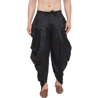 VASTRAMAY Men's Black Cowl Pattern Dhoti  Silk Blend Fabric  Stylish Ethnic Wear with Elasticated Waistband