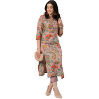 ANNI DESIGNER Women's Cotton Blend Straight Fit Printed Kurta with Pant (Tinka Peach_3XL_Peach_XXX-Large)