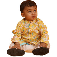 VASTRAMAY Infant Boys Yellow And White Cotton Blend Kurta Pyjama Set_VSHISBK186YWnPWH_14