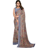Yashika Women's Trendy Georgette Grey Color Saree with Blouse Material(HARIKA GREY)