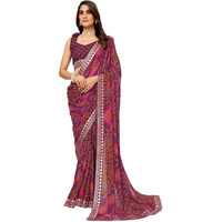 Yashika Women's Woven Latest Georgette Saree with Lace and Blouse Material (AZ-YS-P1-AACHAL-KORAM-Parent_Purple)